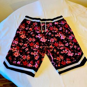 Black & Pink Flower Basketball Shorts